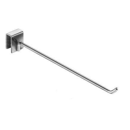 Display Hook, Hangrail Mount, 12"L, 1/4" Dia Wire, Chrome