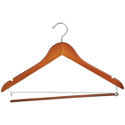 Wishbone Wood Hangers, Chrome Hook, Locking Pants Bar, 17" (100)