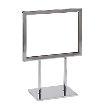 Signholder, Counter Top, 7"W X 5-1/2"H, Mtrd Corners, (2) 3"L Stems, Flat Base, Chrome