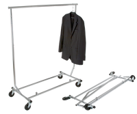 Salesman's Single Bar Folding Rack, 48" L, 55" - 65" H, Chrome