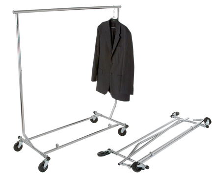 Salesman's Single Bar Folding Rack, 48" L, 55" - 65" H, Chrome
