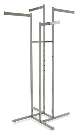 4-Way Rack, Square Tube Uprights, w/ 16" Rectangular Tube Straight Arms, Chrome