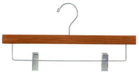 Wood adult skirt or pant hangers, 14" wide, with metal bar with clips (sold in boxes of 100)
