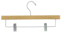 Wood adult skirt or pant hangers, 14" wide, with metal bar with clips (sold in boxes of 100)