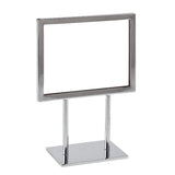 Signholder, Counter Top, 7"W X 5-1/2"H, Mtrd Corners, (2) 3"L Stems, Flat Base, Chrome