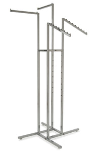 4-Way Rack, Square Tube Uprights, W/ Square Tube Arms, 2 Straight and 2 Waterfall, Chrome