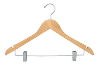 Wishbone Wood Hangers w/ Chrome Hook and Metal Bar w/ Clips, 17