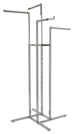 4-Way Rack, Square Tube Uprights, w/ 16" Square Tube Straight Arms, Chrome