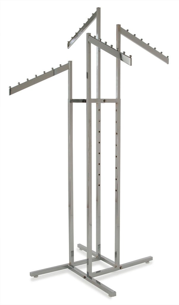 4-Way Rack, Square Tube Uprights, w/ 18" Rectangular Downslant Waterfall Arms, Chrome